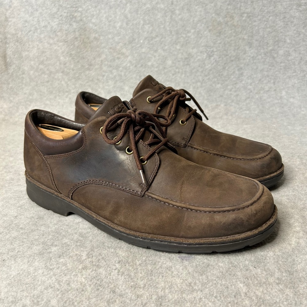 UGG Men's Brown Waterproof Leather Loafers Shoes 14EEE Wide 1009470 EUC Gorpcore